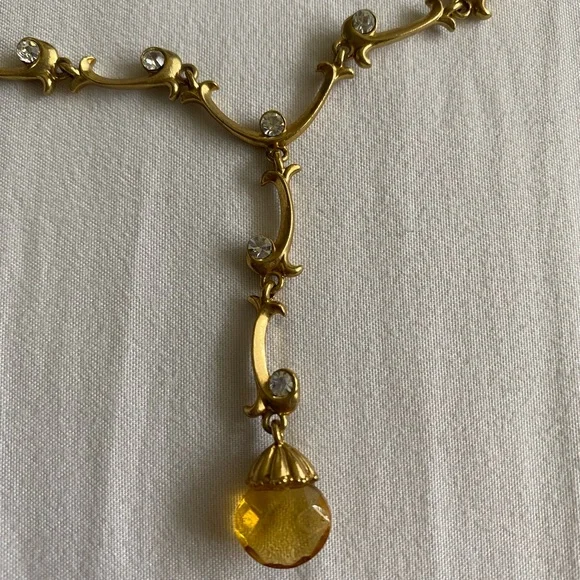 VINTAGE amber and gold and diamond necklace - Picture 3 of 5